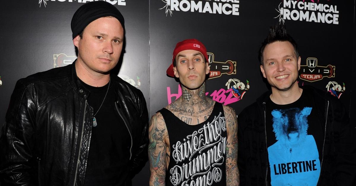 LR: Tom DeLonge, Travis Barker, Mark Hoppus fra Blink-182.