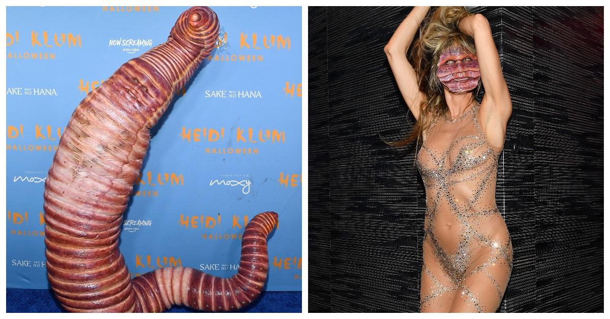 Heidi Klum vestida de minhoca gigante para sua festa de Halloween de 2022.