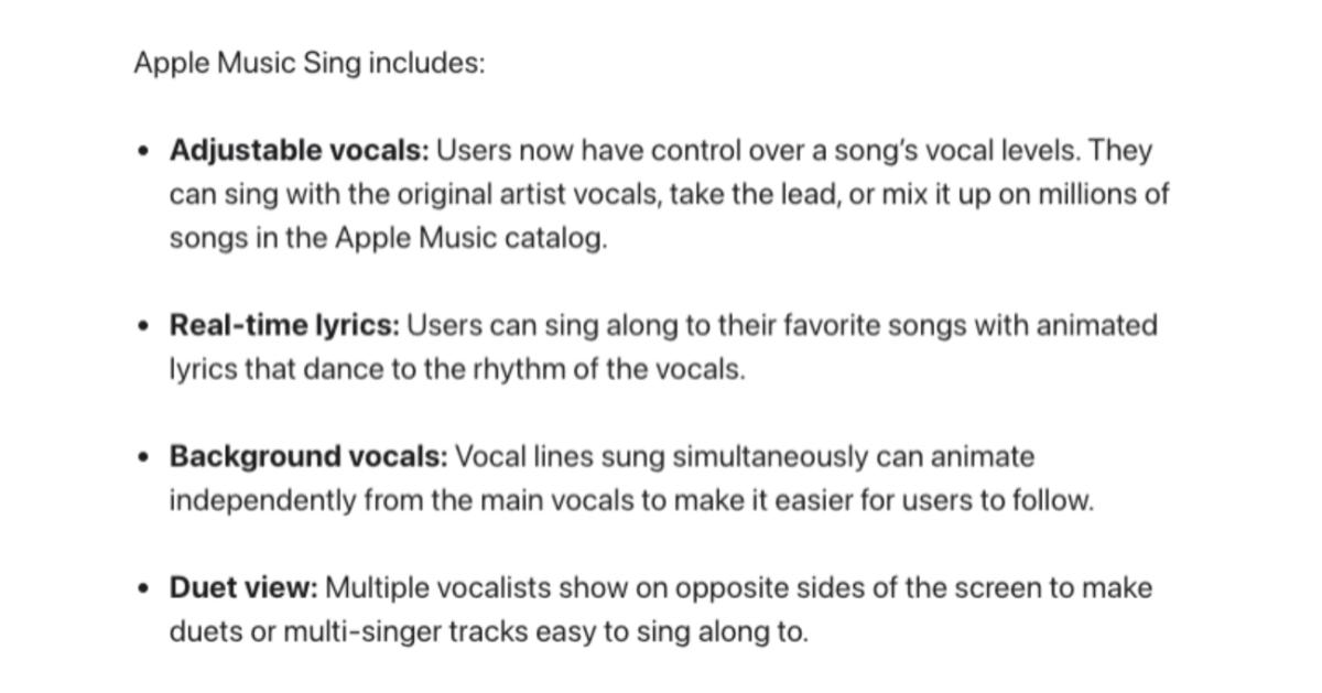 Apple Music Sing-Funktionen