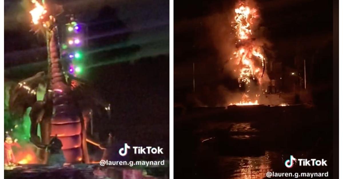 En animatronisk drage brød i brand i Disneyland.