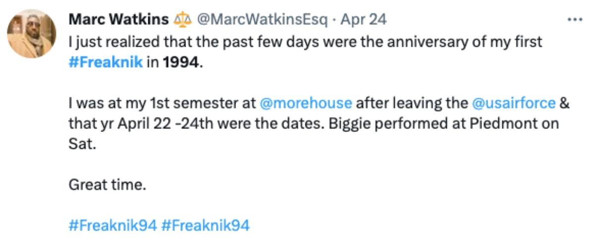 Un tweet di un ex allievo di Morehouse su Freaknik