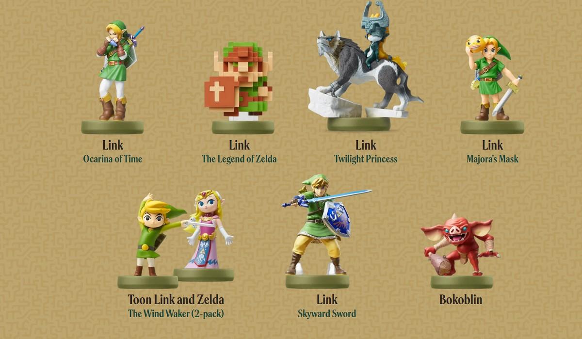 Amiibos da série 'The Legend of Zelda' mostrando personagens de toda a franquia.