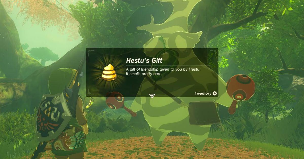 Hestu donne à Link une récompense pour avoir trouvé tous les Koroks.