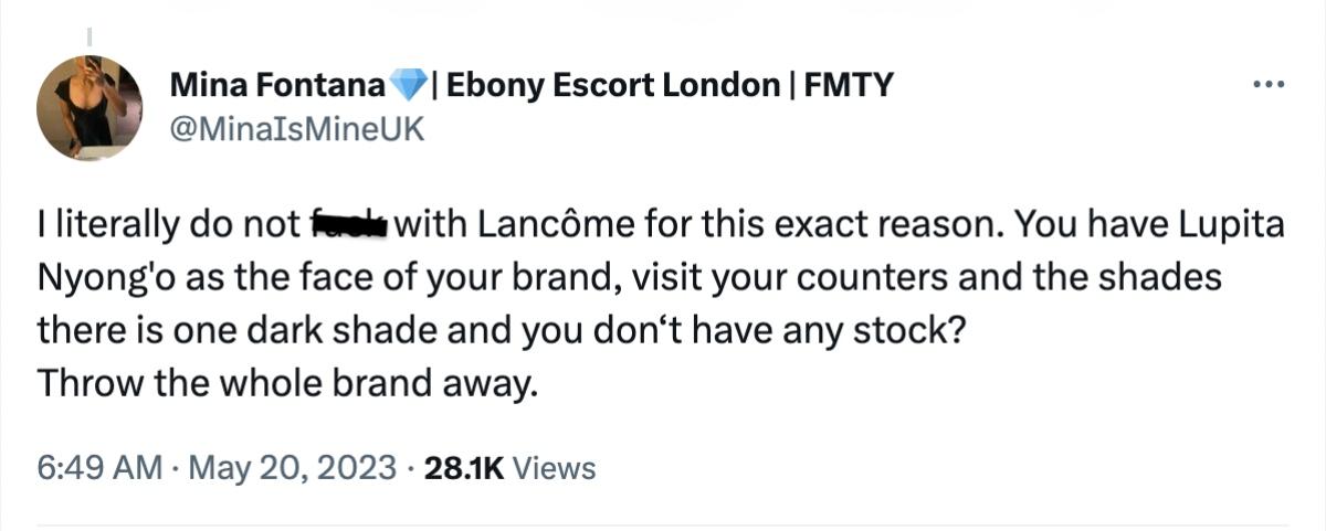 En Twitter-användare ropar Lancôme