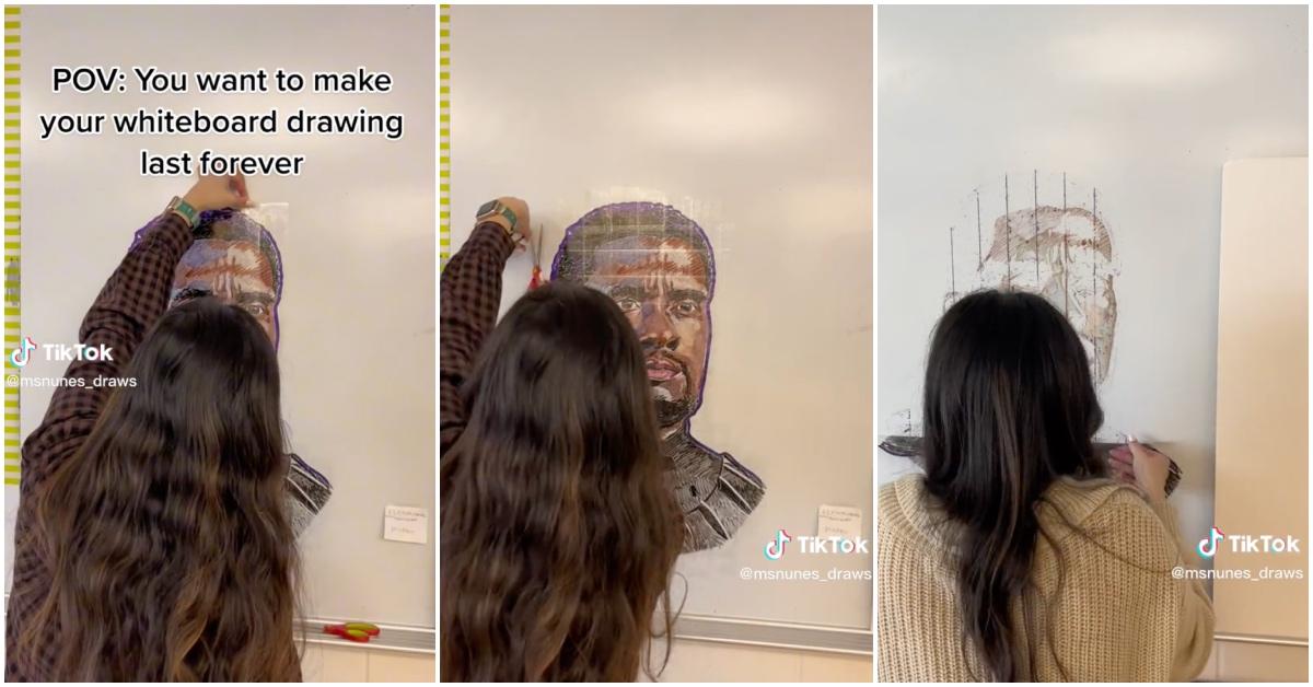 TikTok 上的 Nunes 女士展示了她的老师如何保存学生的白板画。