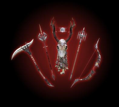 Die fünf KFC-Belohnungen in Diablo IV auf schwarzem Hintergrund.