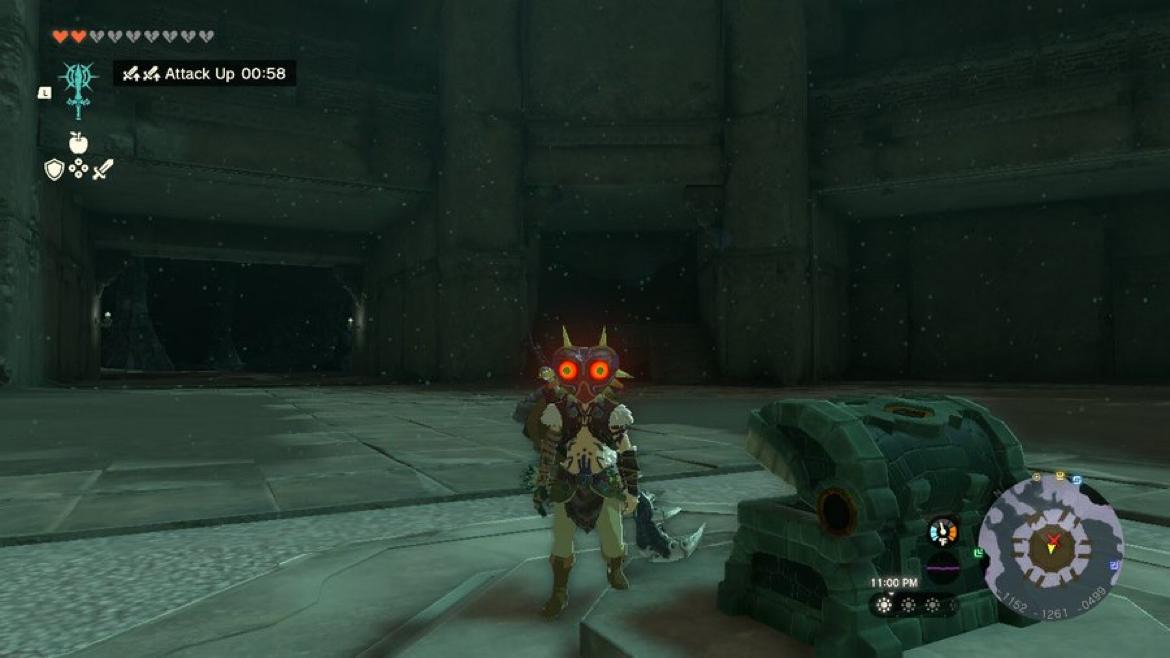 Link usando a máscara de Majora em 'Tears of the Kingdom'