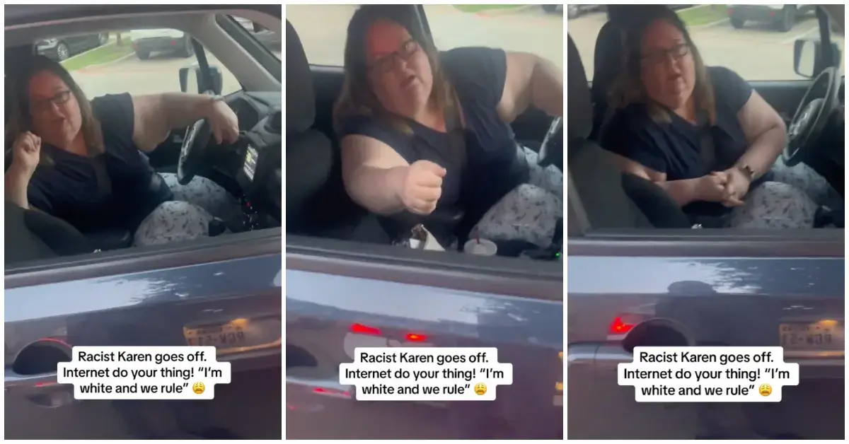racistiske karen blokerer mænds bil, efter de har parkeret i hendes indkørsel, siger de hvide