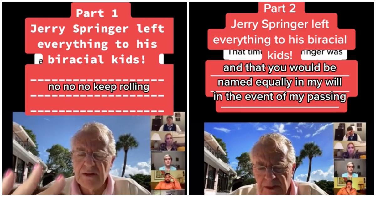 Video con spezzoni di uno spettacolo virtuale con protagonista Jerry Springer in cui si afferma di aver lasciato la sua proprietà a due bambini segreti.
