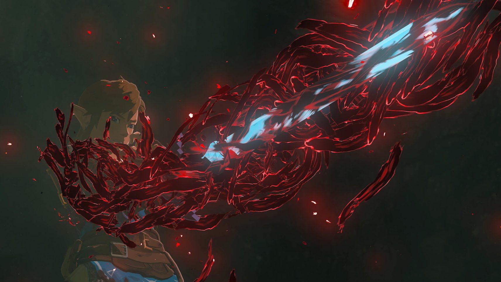 Ganondorf détruisant l'épée maîtresse et le bras de Link dans 