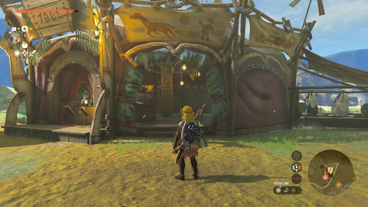 'Lágrimas do Reino' Link parado perto de um estábulo.