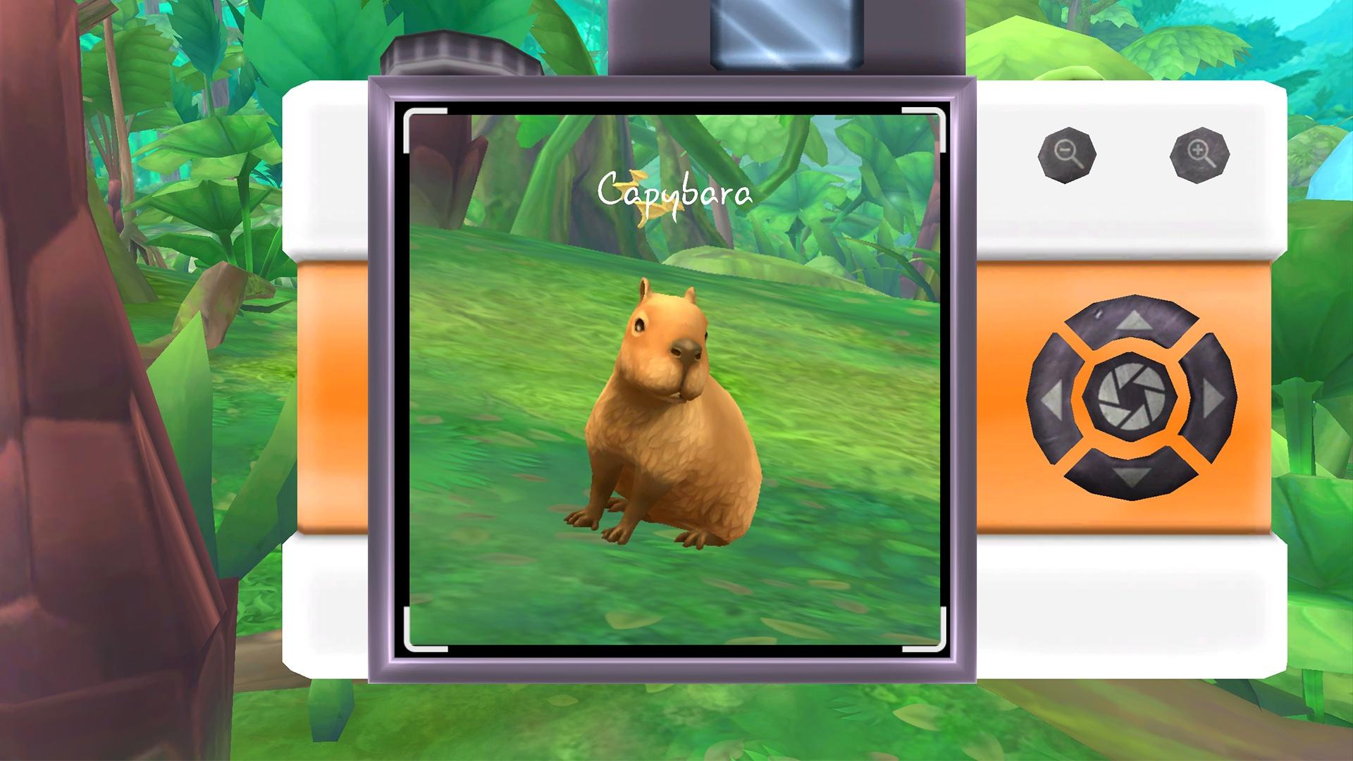 Un capibara attraverso l'obiettivo della fotocamera in 
