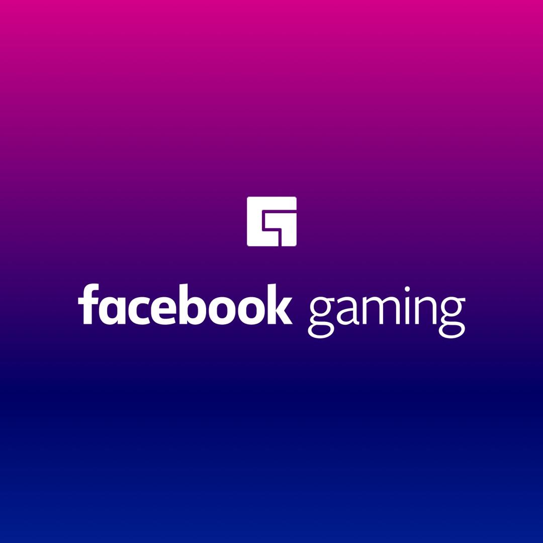 ダークブルーからパープルに色褪せていく背景に Facebook Gaming のロゴ。