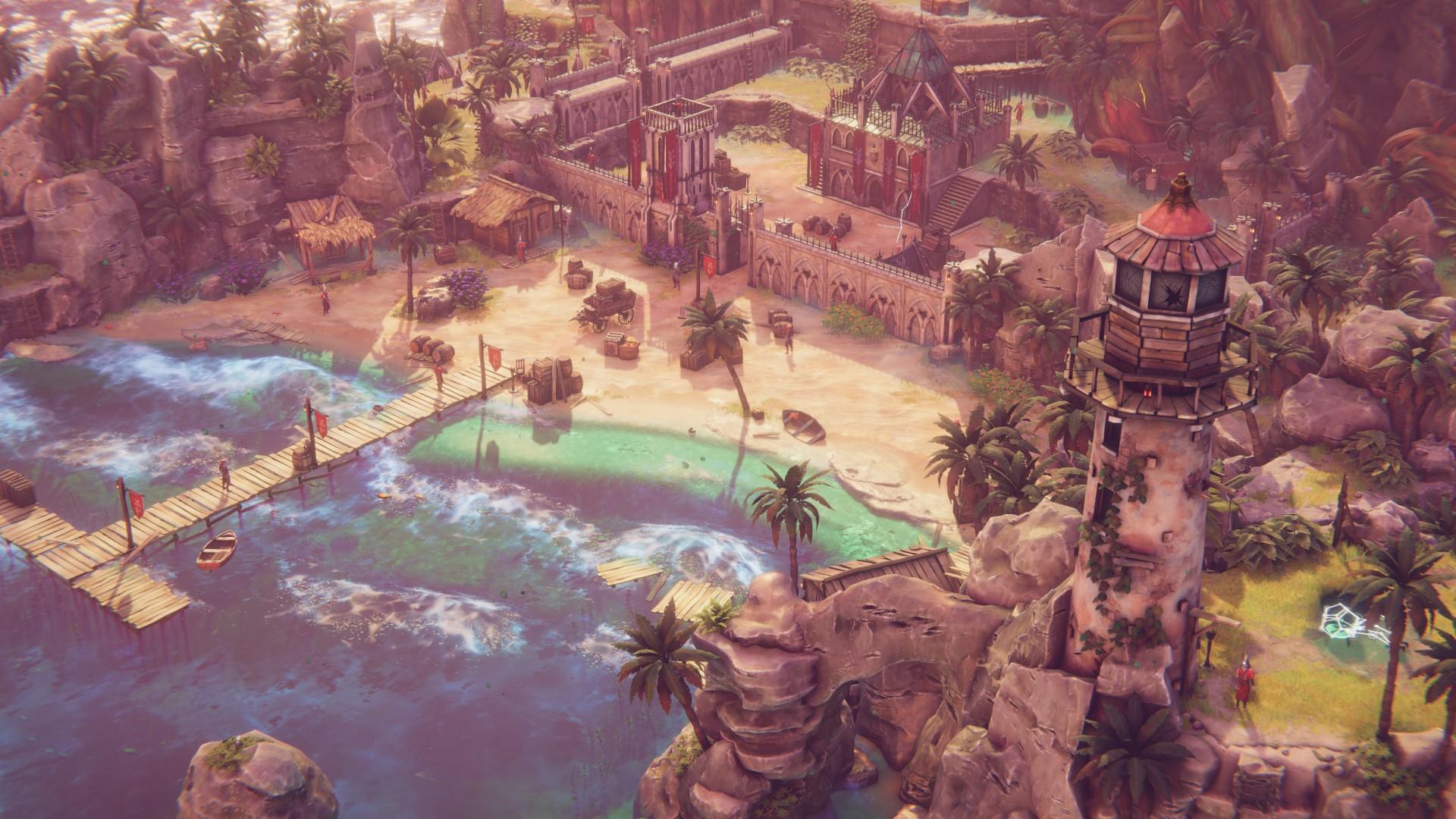 “Shadow Gambit: The Cursed Crew” 远观玩家可以探索的巨大岛屿之一。