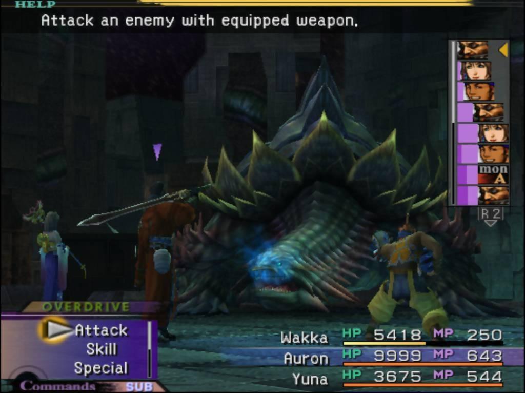 Una scena di battaglia di Final Fantasy X.