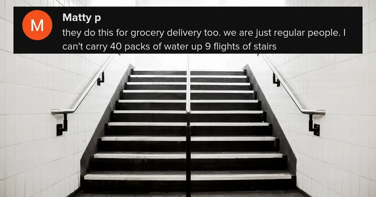 Lieferung von Lebensmitteln über die Treppe