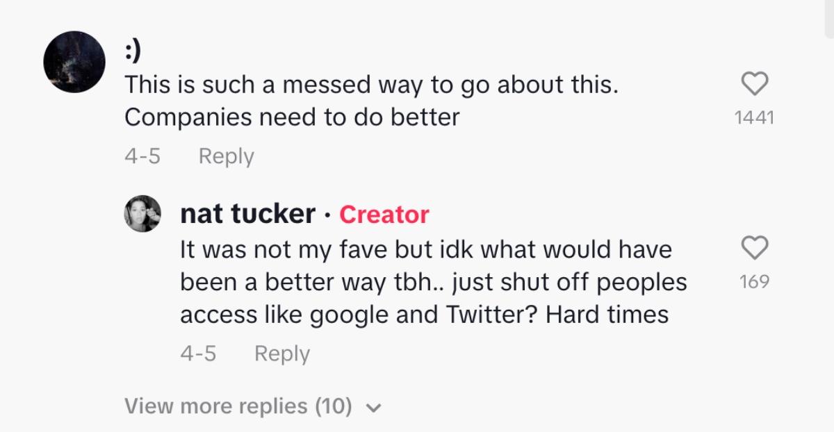 Il creatore di TikTok commenta il video TikTok sull'ansia da licenziamento di @ nat__tucker