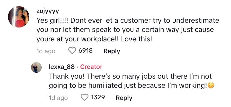 Kommentar om at stå op mod uhøflige kunder på arbejdspladsen.