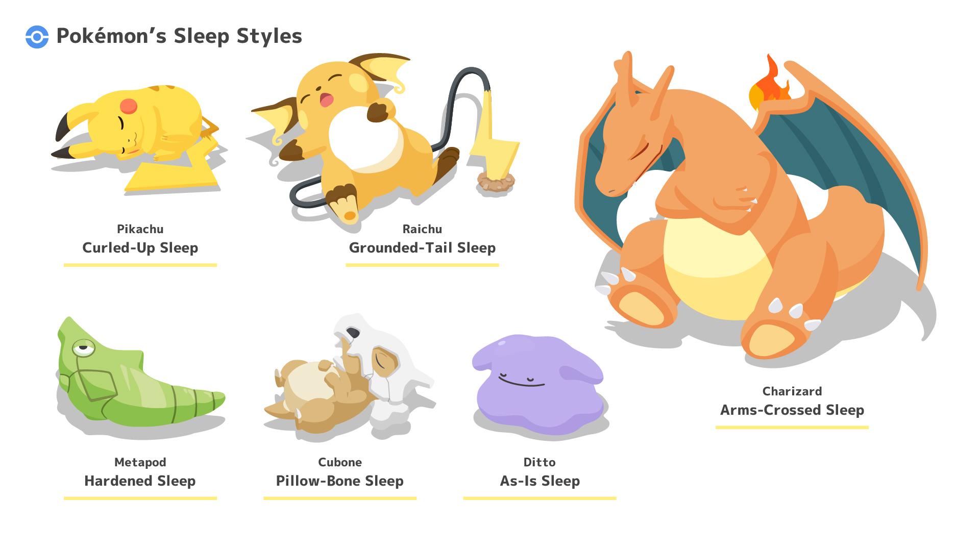 'Pokémon Sleep'의 다양한 수면 스타일 샘플