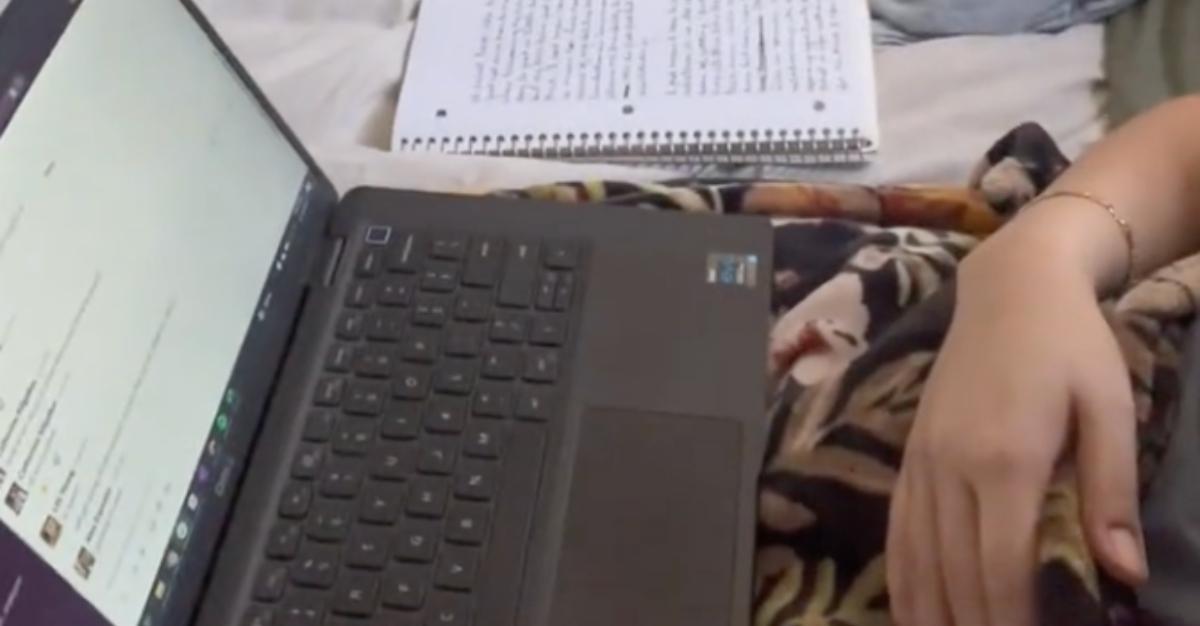 La creatrice @nat__tucker guarda il suo laptop in preda all'ansia da licenziamento