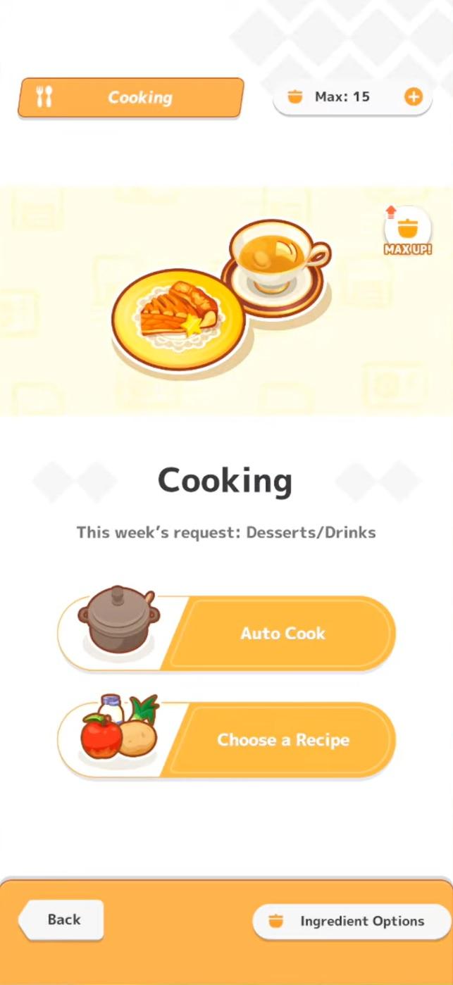 Il menu di cucina in Pokémon Sleep.