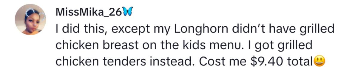 Un commento di TikTok sull'hacking del pasto dei longhorn da $ 9 dollari
