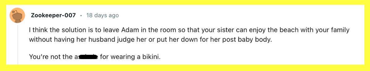 reddit-Kommentar Schwester Bikini: „Lass Adam im Zimmer“