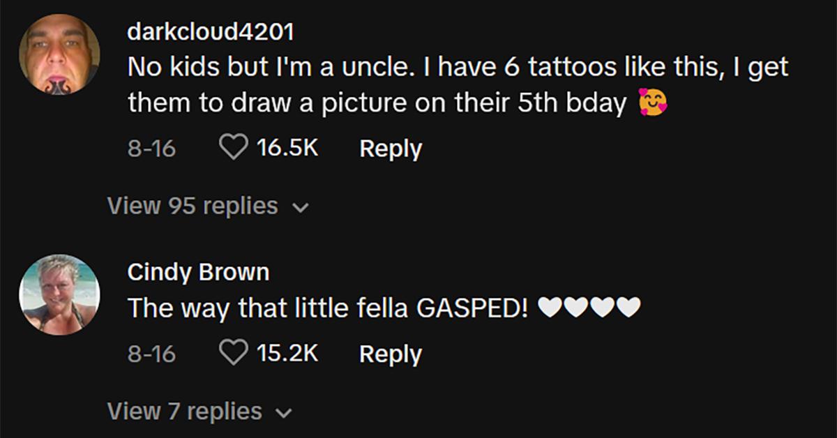 评论者对父亲在儿子的画上纹身的反应