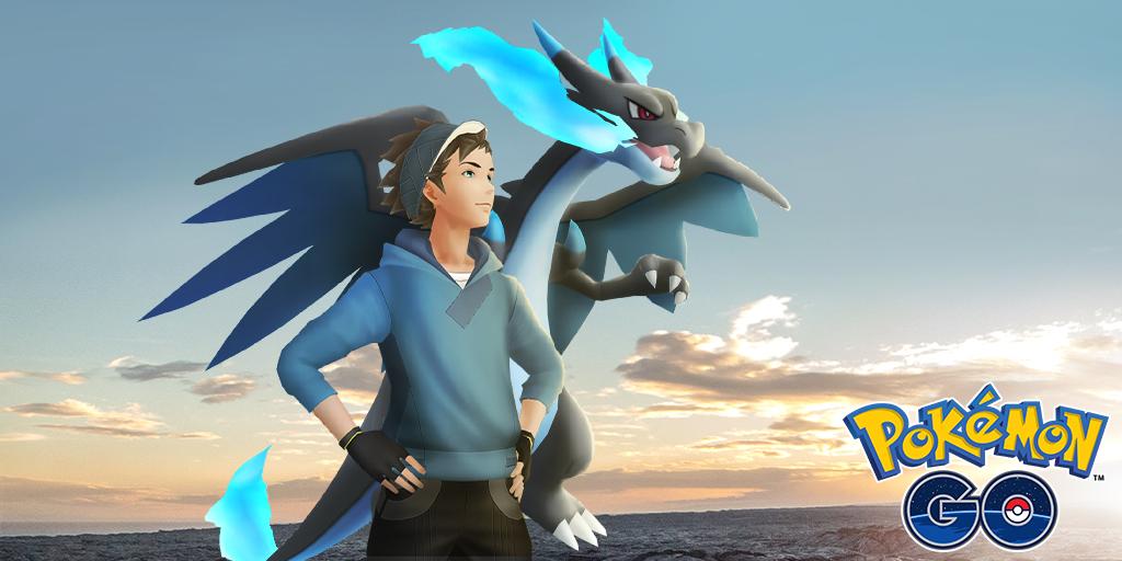 喷火龙 X 和训练家的《Pokémon GO》宣传画。