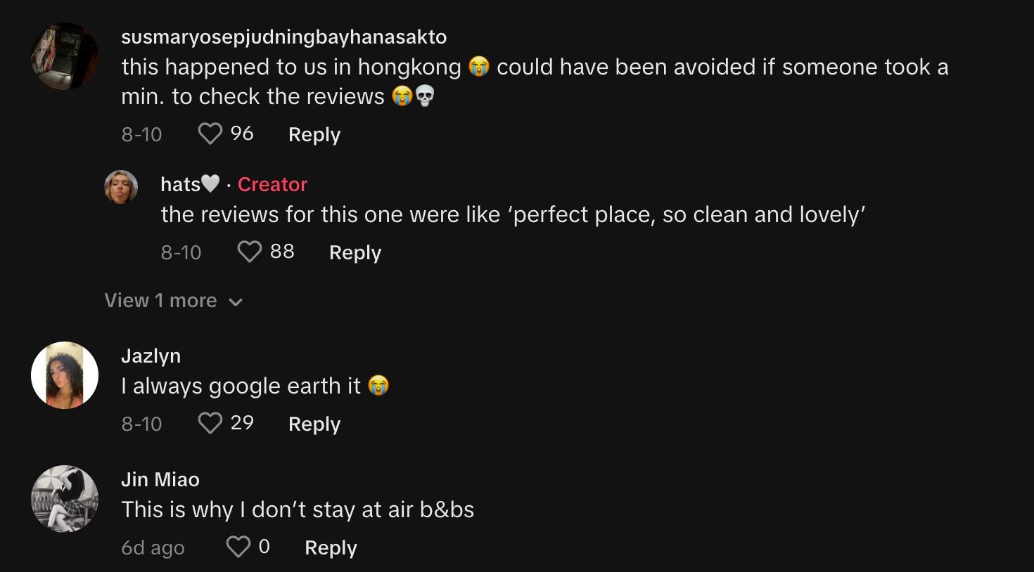 Kommentarer delar liknande erfarenheter med Airbnbs