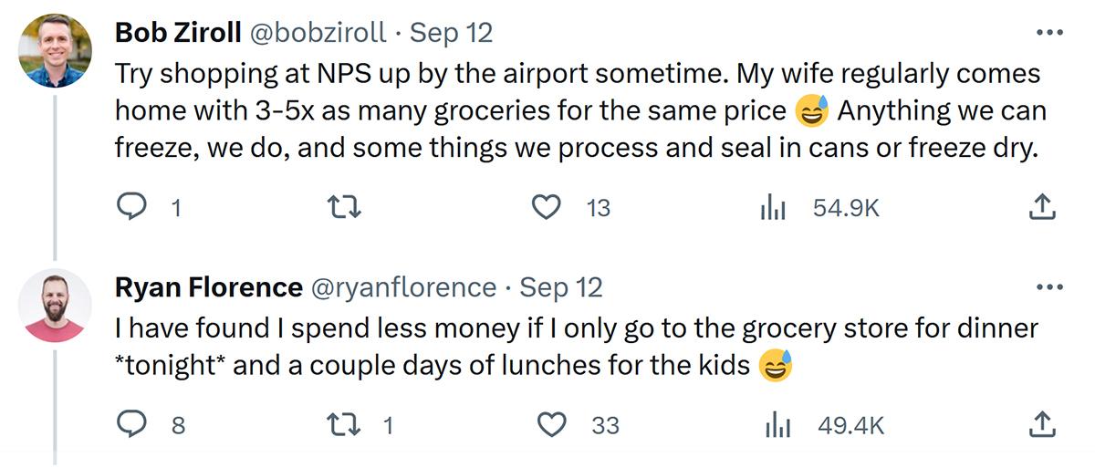 식료품 구입에 100달러 지출에 대한 트위터 댓글