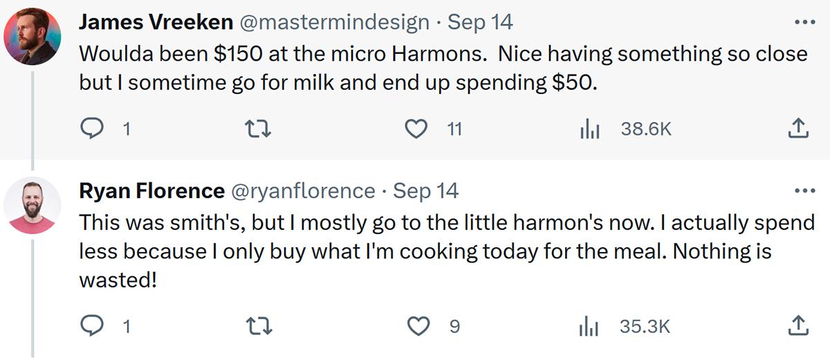 Kommentarer på Twitter om att spendera 100 dollar på matvaror