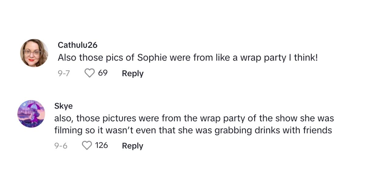 Tiktok kommentiert Sophie Turner beim Feiern von Fotos