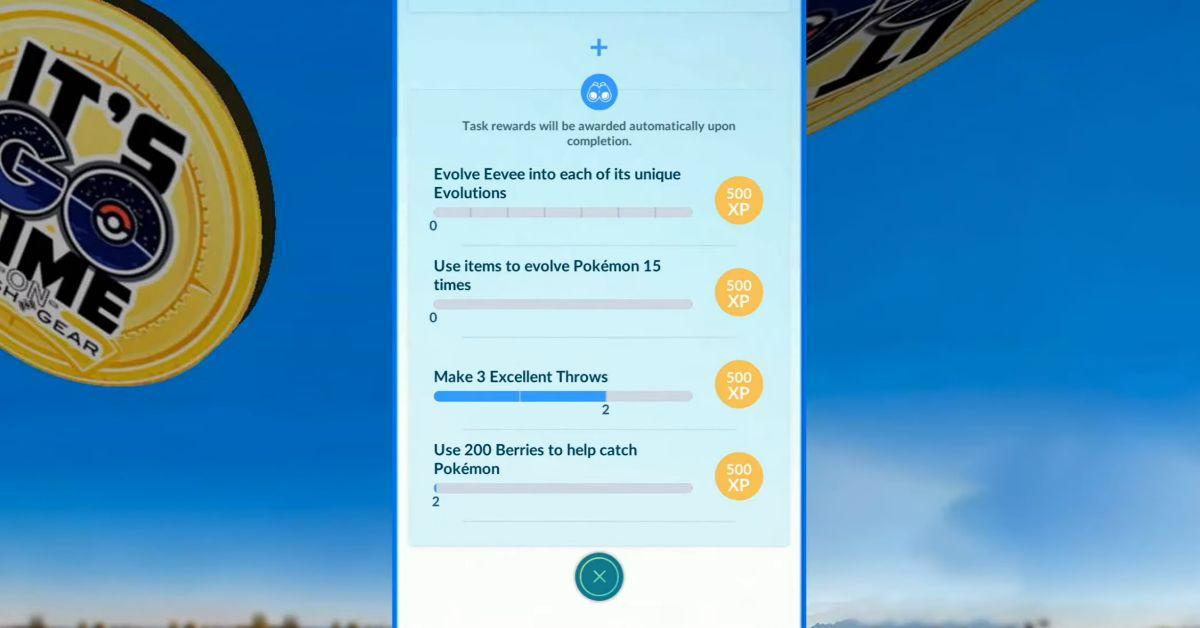 Um menu Pokémon GO com tarefas para o nível 42.