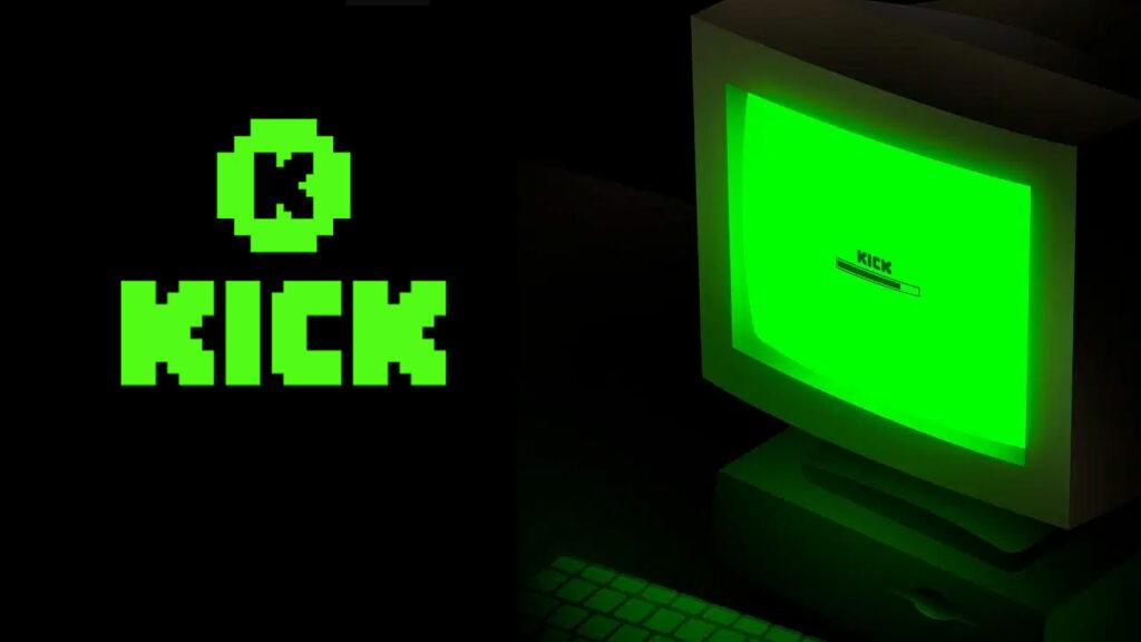 Close de uma tela de computador antiga com o logotipo do Kick.