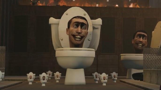 Clip de plusieurs personnes aux toilettes dans l'épisode Skibidi Toilet.