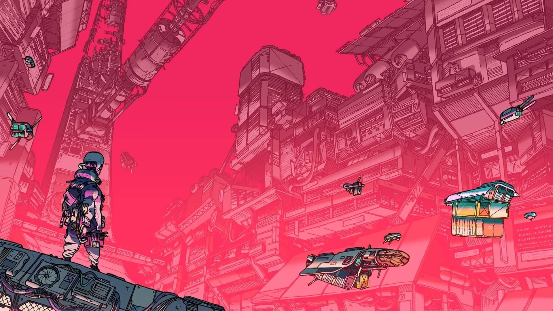Splash art du protagoniste de « Citizen Sleeper » debout dans une ville futuriste.