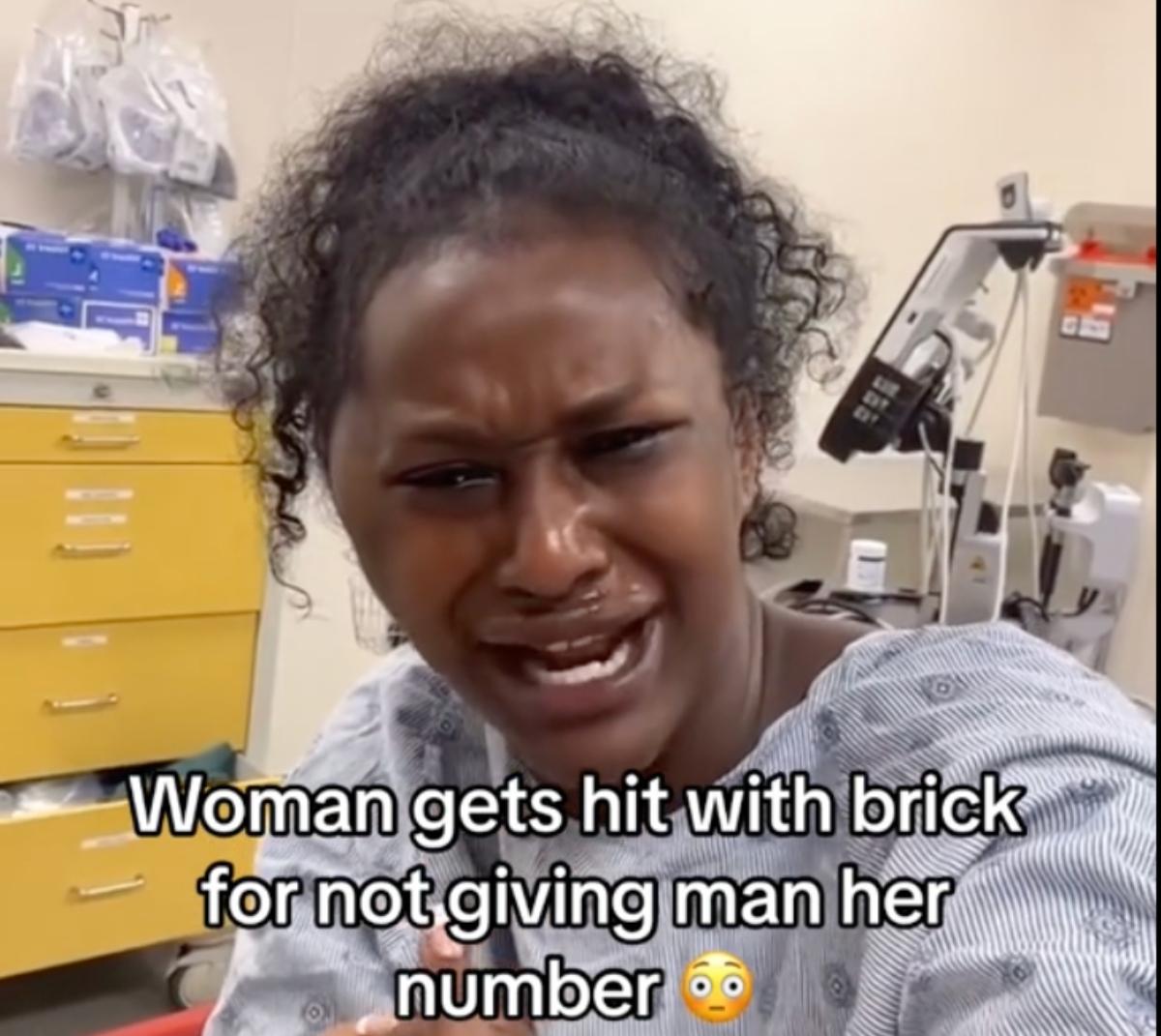 En kvinna blev slagen med en tegelsten efter att hon tackat nej till en man