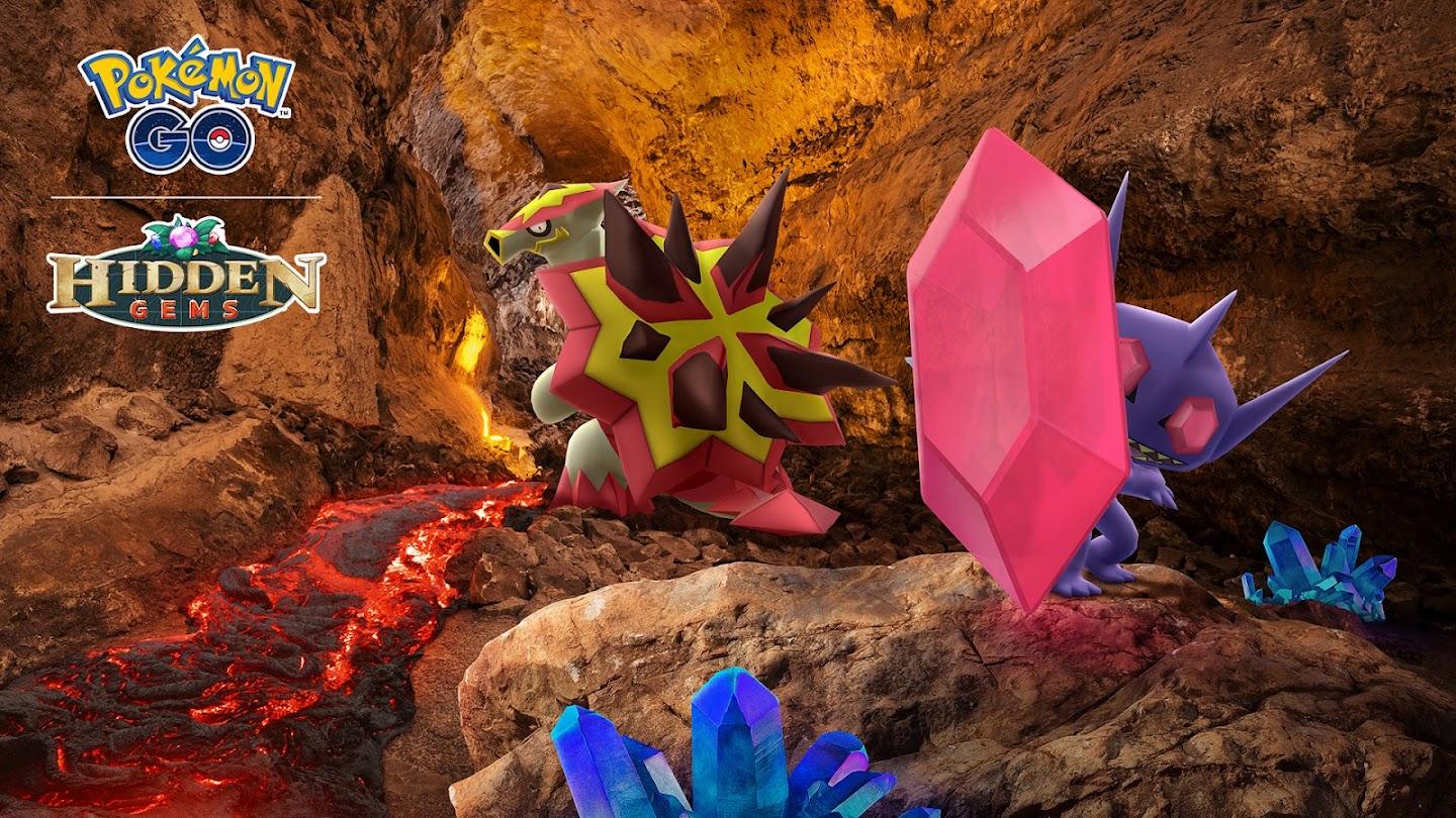 『Pokémon GO』溶岩の横にあるさまざまなほのおタイプの生き物のプロモーションアート。