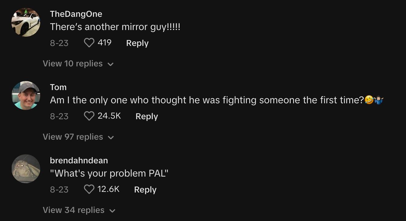 Un homme ivre lutte contre le reflet dans les commentaires d'un miroir