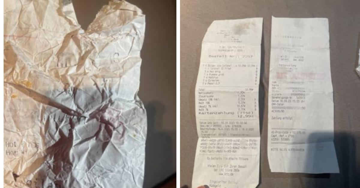 Hazus billeder af kvitteringen fandt hun i sin burger og sin faktiske kvittering