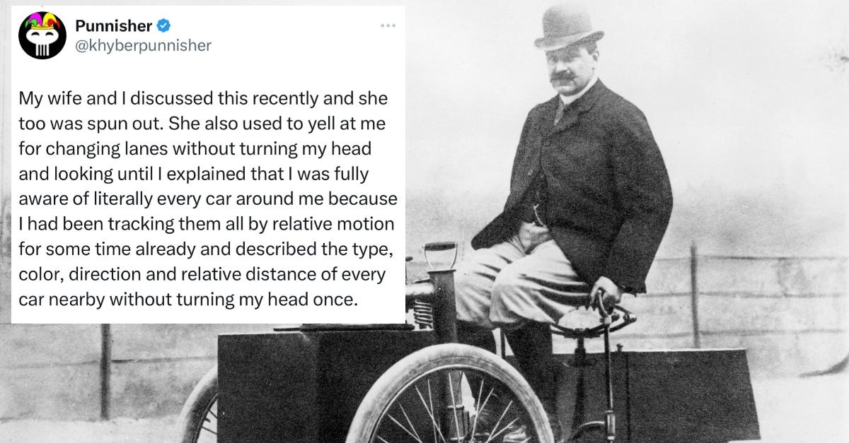 Un uomo su un triciclo da squadra nel 1888 e una citazione su un uomo "iperconsapevole"