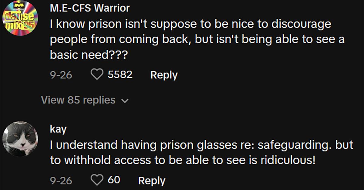Commenti sul carcere che non permette ai detenuti di indossare lenti a contatto