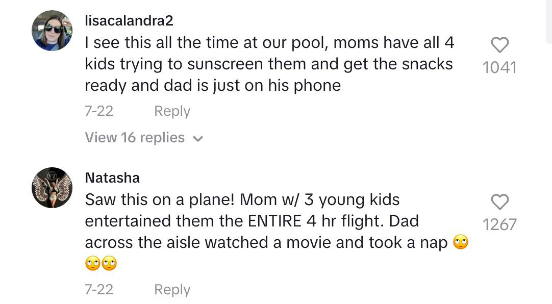 Comentários sobre um vídeo viral de uma mulher reagindo a uma mãe fazendo compras com um bebê e sem ajuda do marido.