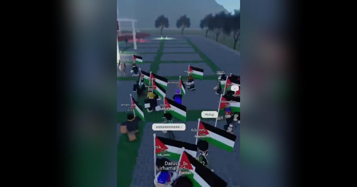 Jogadores Roblox marchando virtualmente em apoio à Palestina