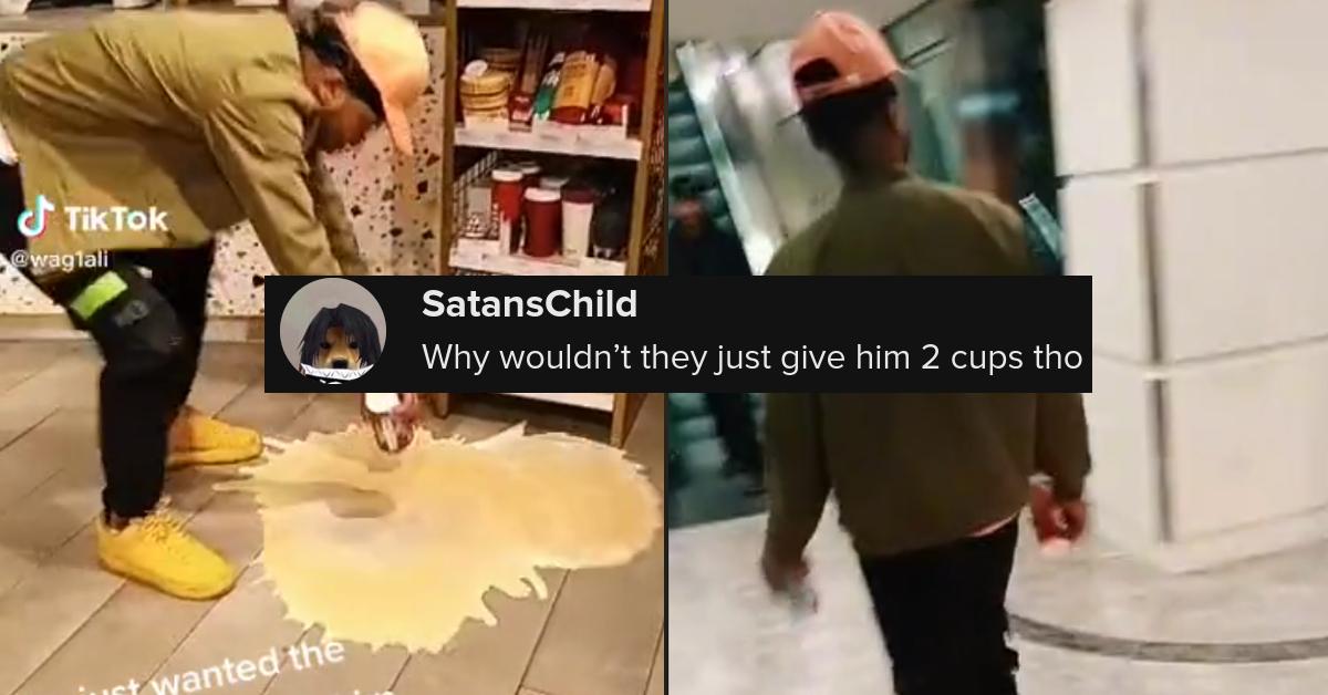 Un cliente di Starbucks butta il caffè sul pavimento per dispetto