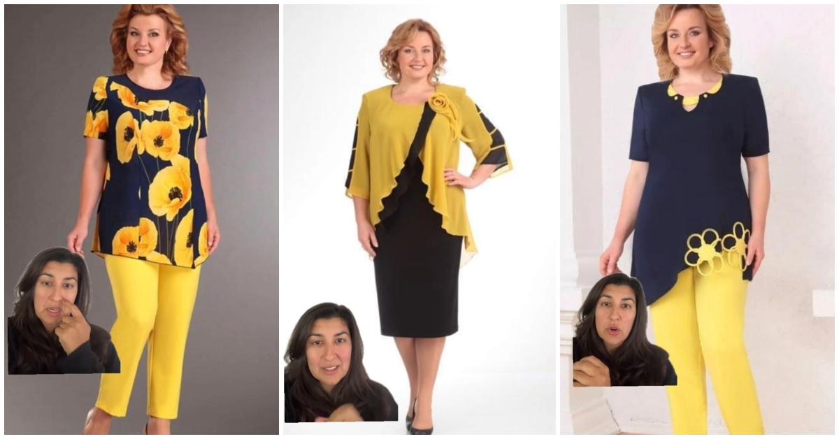 (lr): Eine Frau zeigt gelbe Outfits für Frauen über 40