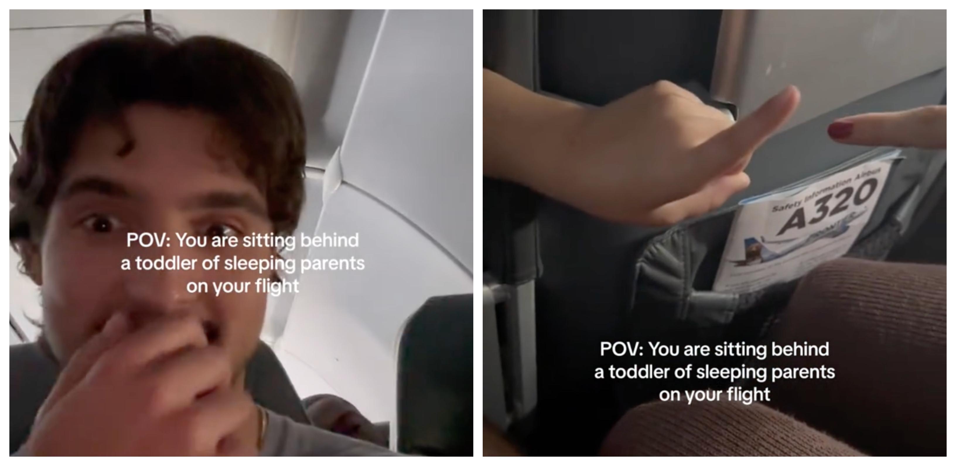 Celina e il suo ragazzo interagiscono con un bambino su un aereo