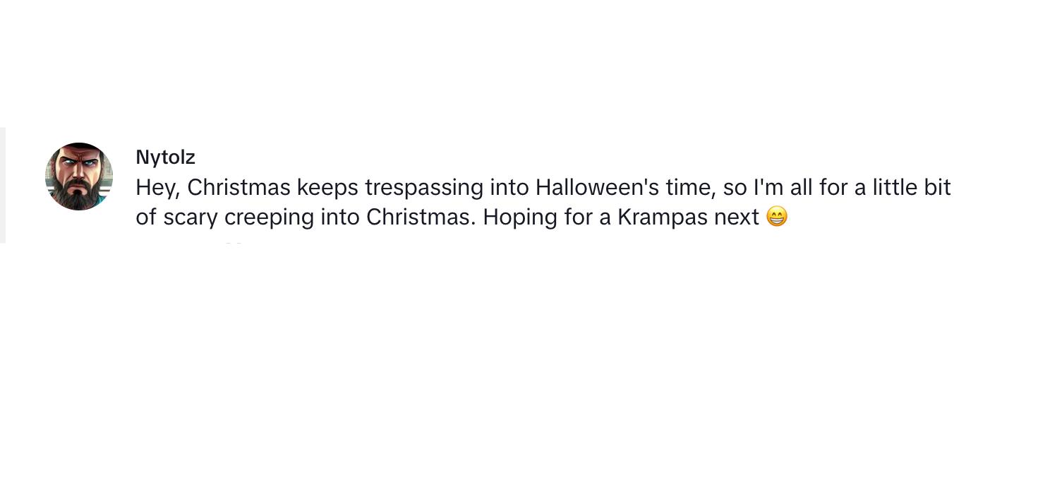 Um comentarista dizendo que o Natal continua se aproximando da época do Halloween