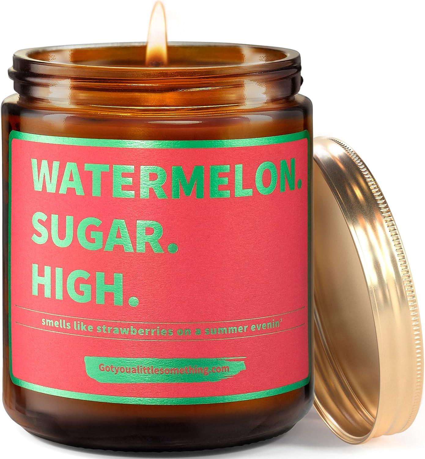 Stearinlys med navnet "Vandmelon. Sukker. Høj."